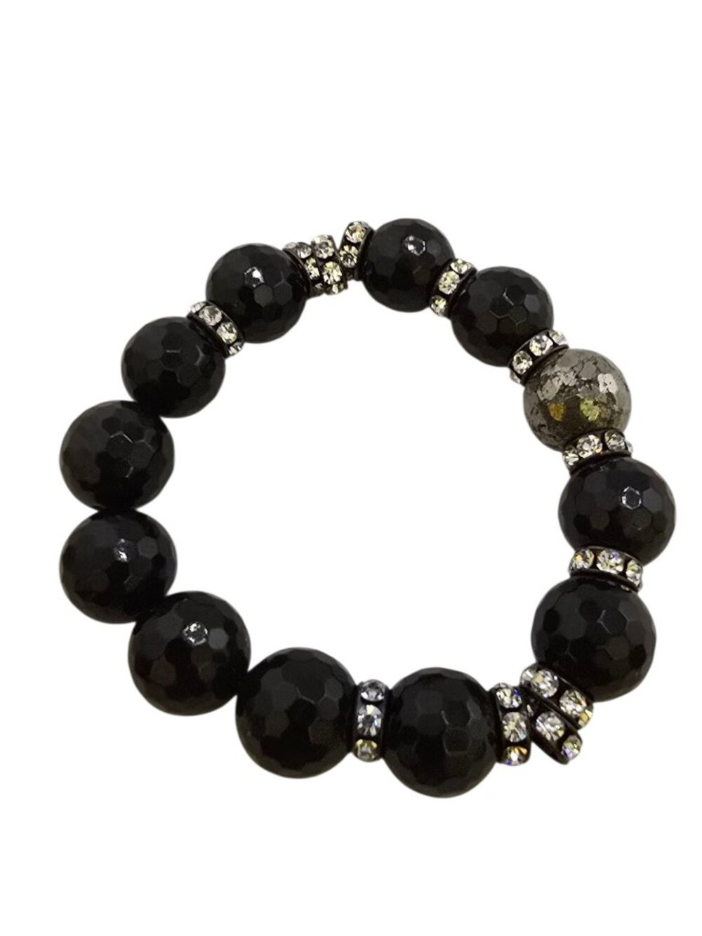 Vintage NOS Bee Charming Pyrite Rhinestone Semi-Precious Beaded Stretch Bracelet